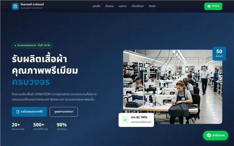 ตัวอย่างเว็บไซต์ ไทยเทคซ์ การ์เมนท์ สำหรับ SME / โรงงาน